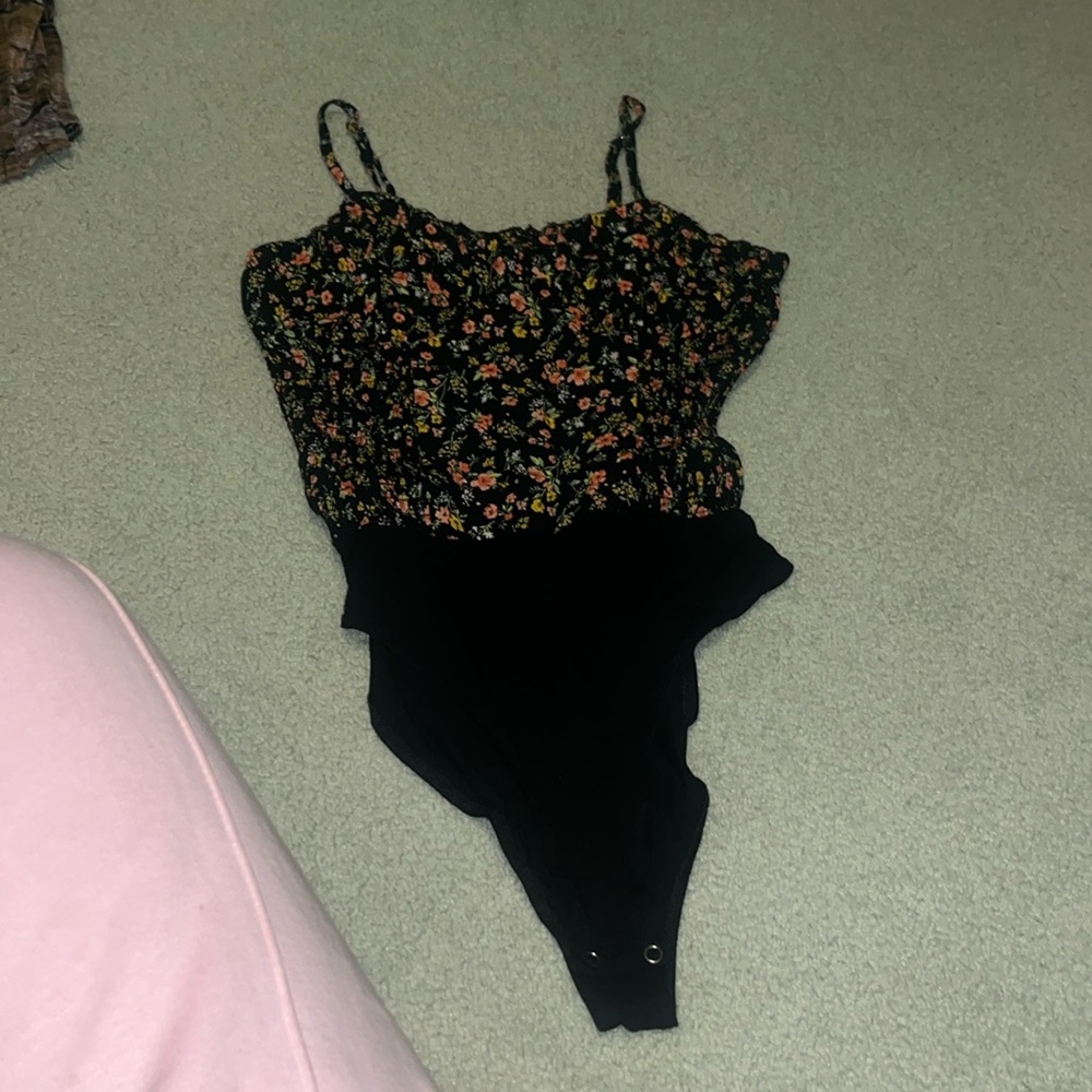 Black floral body suit